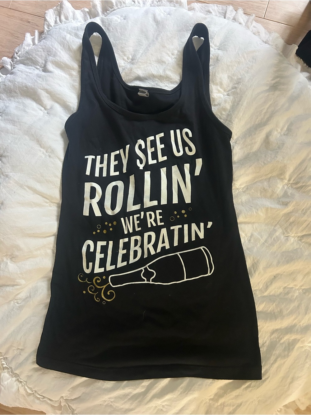 Black Graphic Tank Top - They See Us Rollin' We're Celebratin'